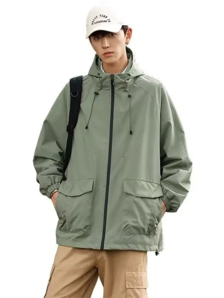 Outdoor Adventure Hong Kong - เสื้อแจ็คเก็ตมีฮู้ดสำหรับผู้ชายและผู้หญิง สไตล์วินเทจ มีกระเป๋าขนาดใหญ่ กันลม เสื้อโค้ทสำหรับการผจญภัย กันน้ำ